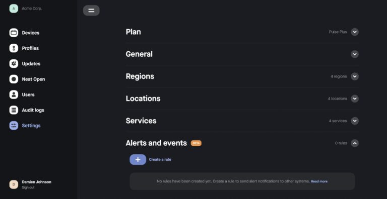 Neat Pulse 中的 Events 和 Webhooks 提供实时提醒和自动化工作流。